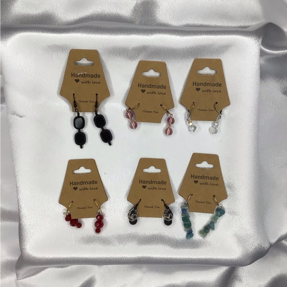 Handmade Women’s Dangle Earrings Set — Black, Pink, Clear, Red & Green Options